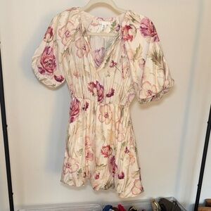H&M Cream Floral Blouse with Pink Accents